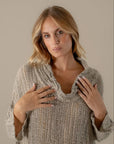 Alemais Sustainable Florence-Shirt close up worn by model LUXAMORE