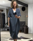 Alemais Sustainable Florence-Shirt close up worn by model LUXAMORE