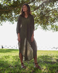 Alemais Sustainable Florence-Shirt close up worn by model LUXAMORE