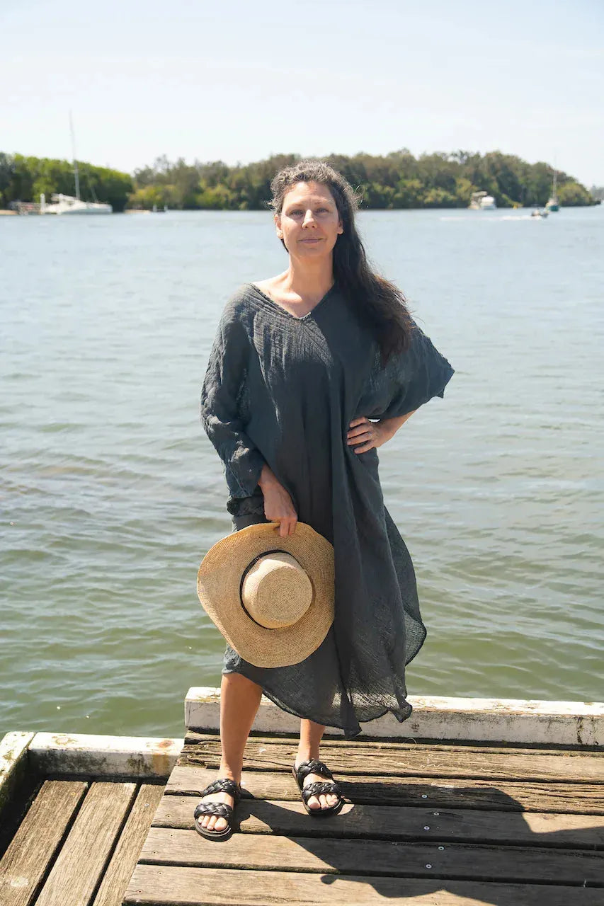 Alemais Sustainable Florence-Shirt close up worn by model LUXAMORE