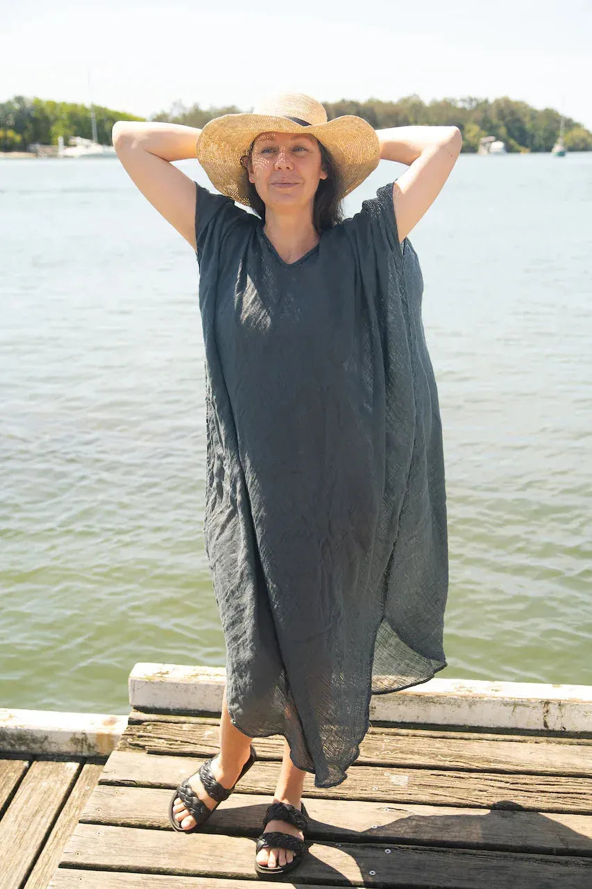 Alemais Sustainable Florence-Shirt close up worn by model LUXAMORE