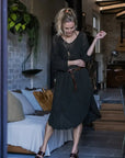 Alemais Sustainable Florence-Shirt close up worn by model LUXAMORE