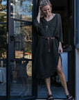 Alemais Sustainable Florence-Shirt close up worn by model LUXAMORE