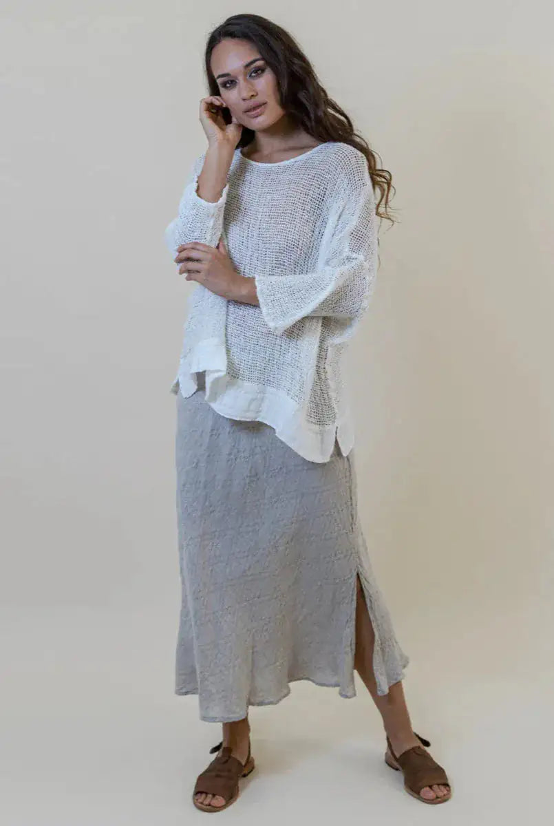 Alemais Sustainable Florence-Shirt close up worn by model LUXAMORE