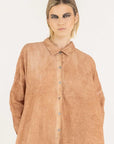 Alemais Sustainable Florence-Shirt close up worn by model LUXAMORE