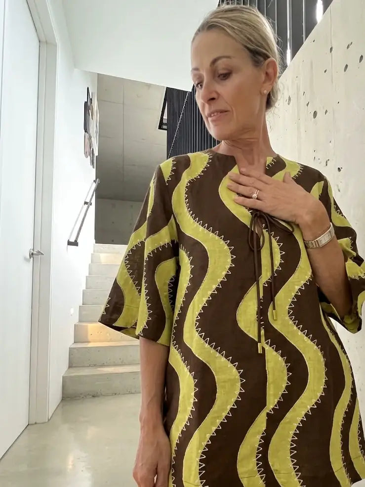 Alemais Sustainable Florence-Shirt close up worn by model LUXAMORE