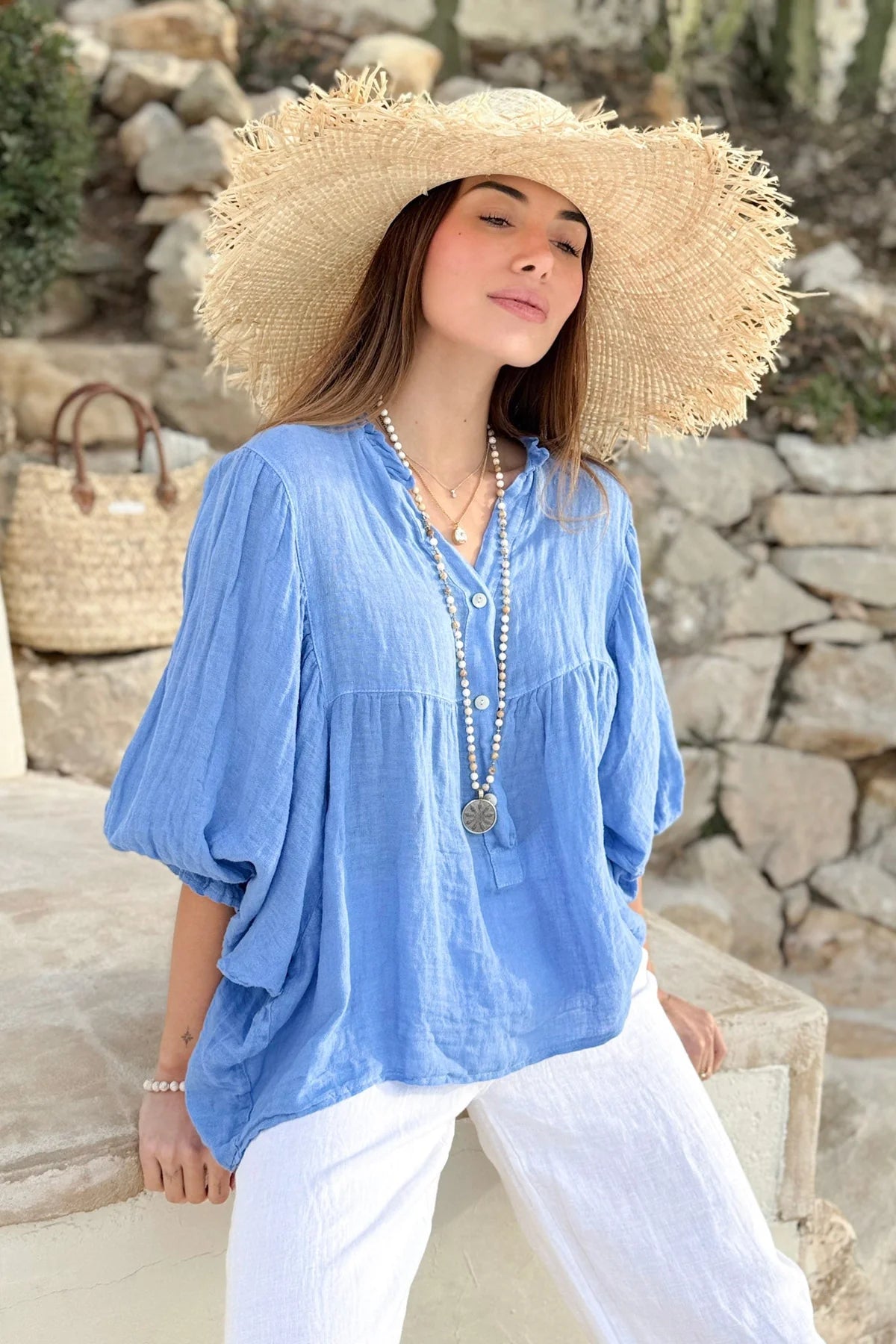 Bypias Alice Linen Shirt - Blue LUXAMORE  