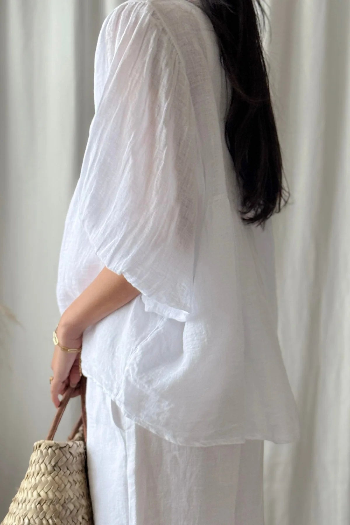 Alemais Sustainable Florence-Shirt close up worn by model LUXAMORE