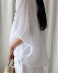 Alemais Sustainable Florence-Shirt close up worn by model LUXAMORE
