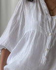 Alemais Sustainable Florence-Shirt close up worn by model LUXAMORE