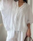Alemais Sustainable Florence-Shirt close up worn by model LUXAMORE