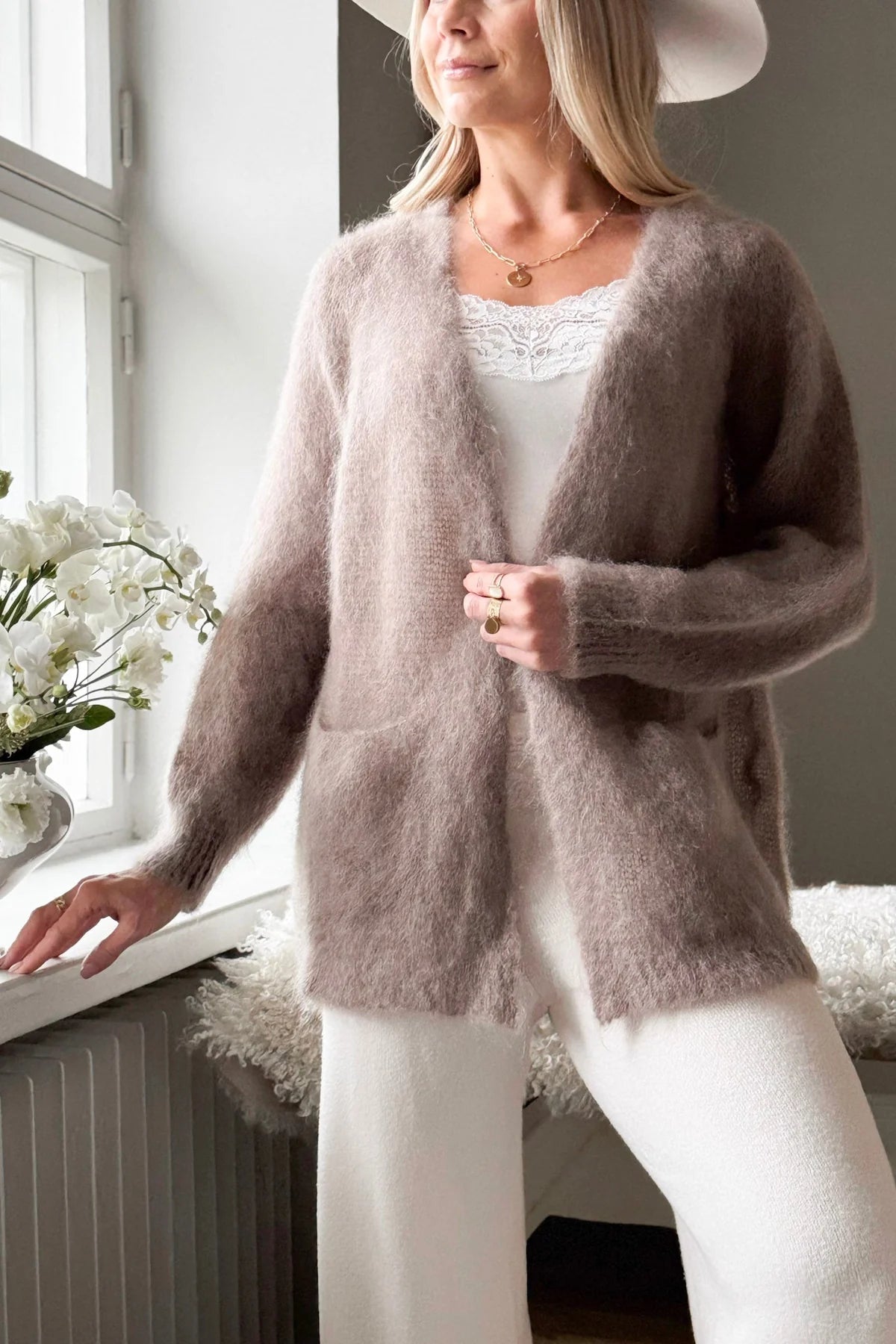 Bypias Gentleness Mohair Cardigan - Taupe LUXAMORE  