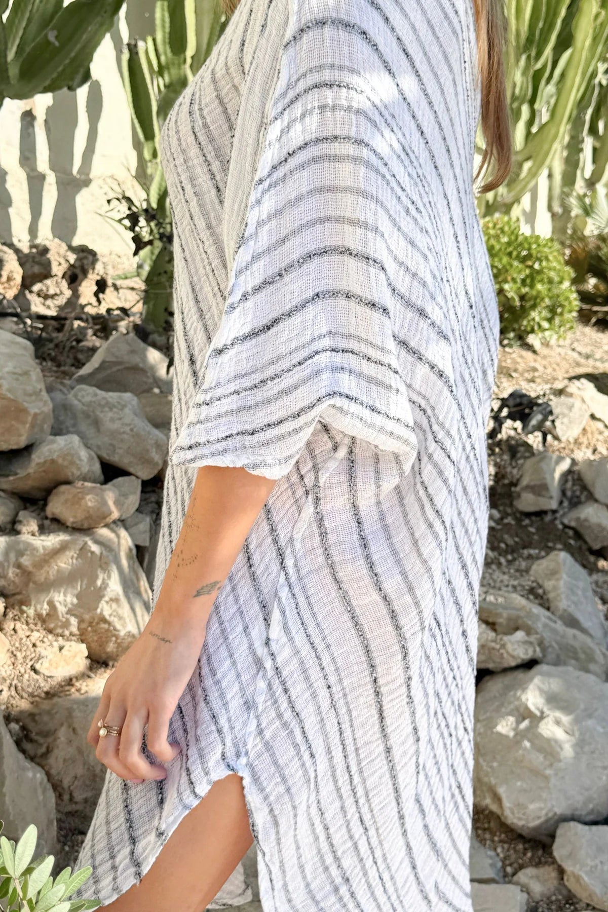 Bypias Hallie Linen Kaftan White LUXAMORE  