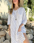 Bypias Hallie Linen Kaftan White LUXAMORE  