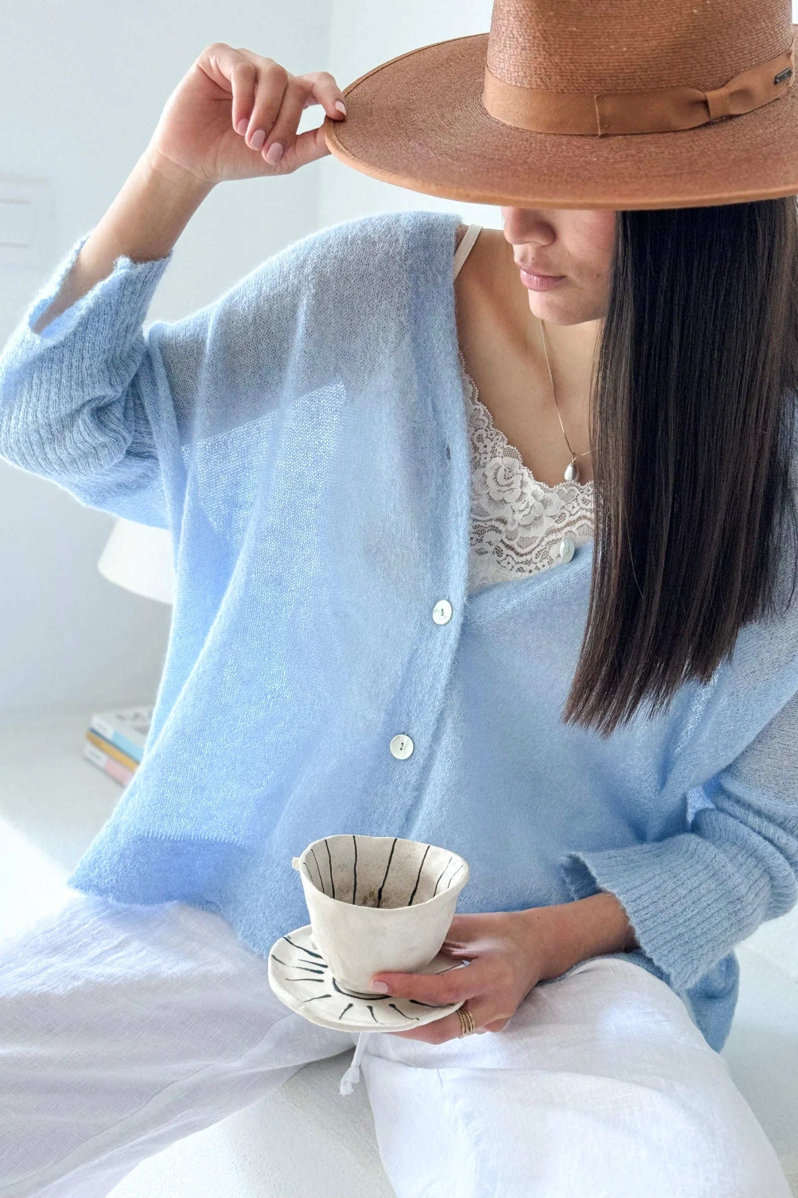 Bypias Isadora Alpaca Cardigan - Ice Blue LUXAMORE  