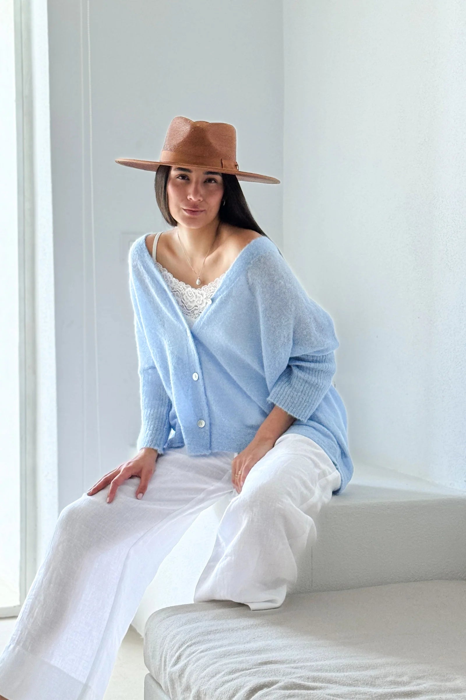 Bypias Isadora Alpaca Cardigan - Ice Blue LUXAMORE  