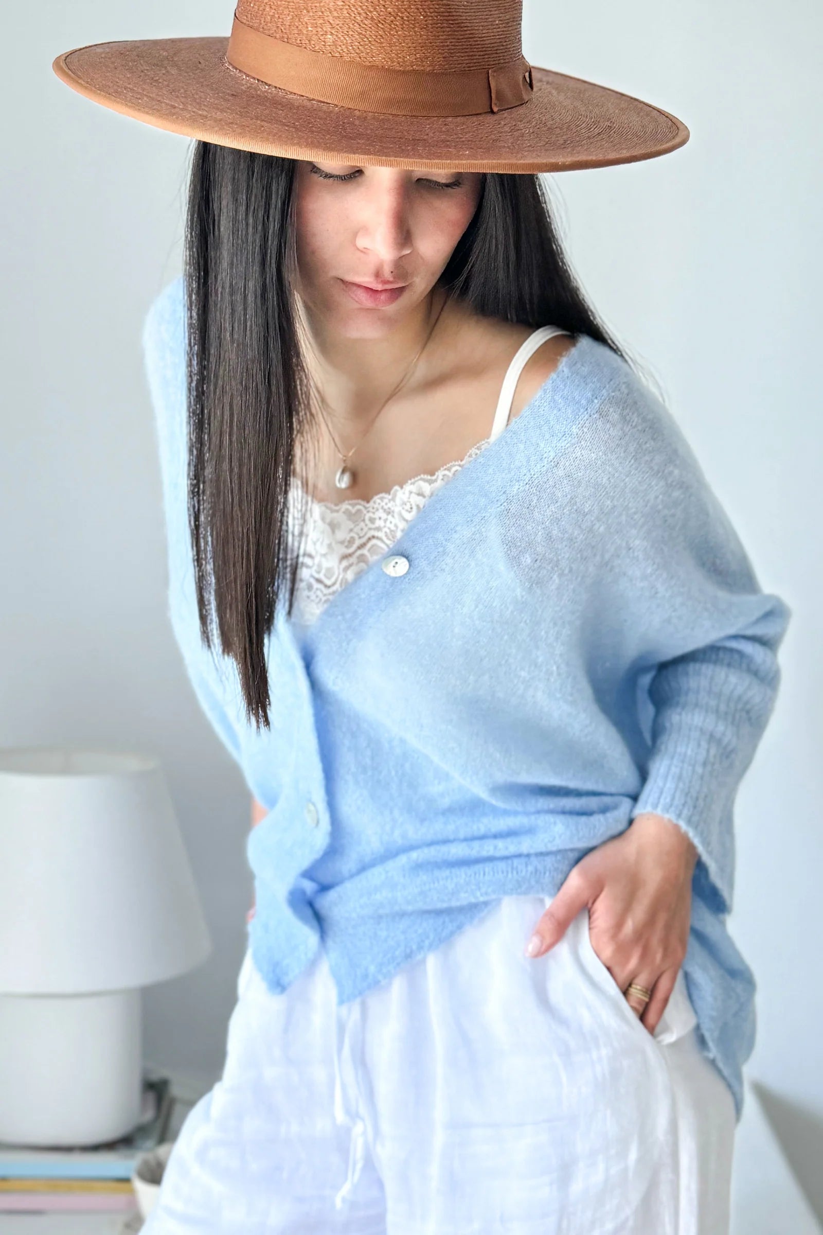 Bypias Isadora Alpaca Cardigan - Ice Blue LUXAMORE  