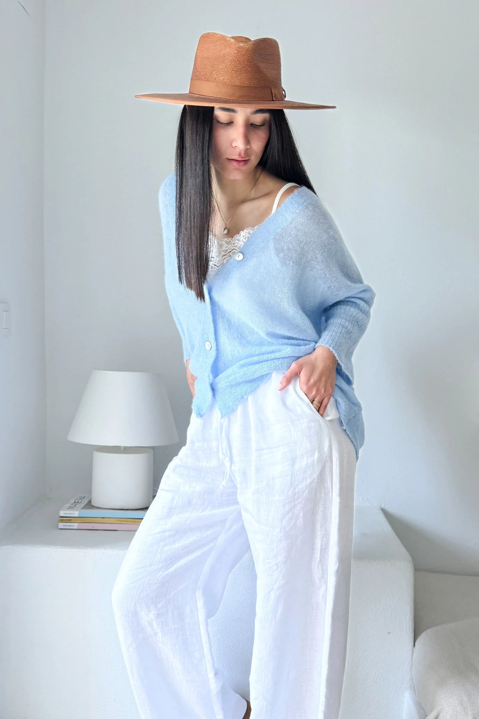 Bypias Isadora Alpaca Cardigan - Ice Blue LUXAMORE  