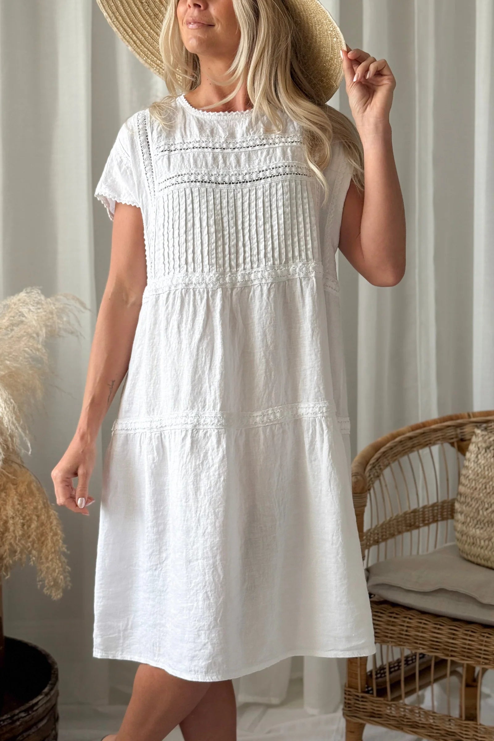 Bypias Liliana Linen Dress - White LUXAMORE  