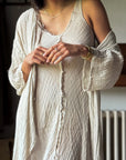Alemais Sustainable Florence-Shirt close up worn by model LUXAMORE