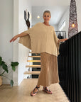 Woman Wearing Cashmere Sweater Made In Italy by Lemme : Beige - cashmere sweater LUXAMORE