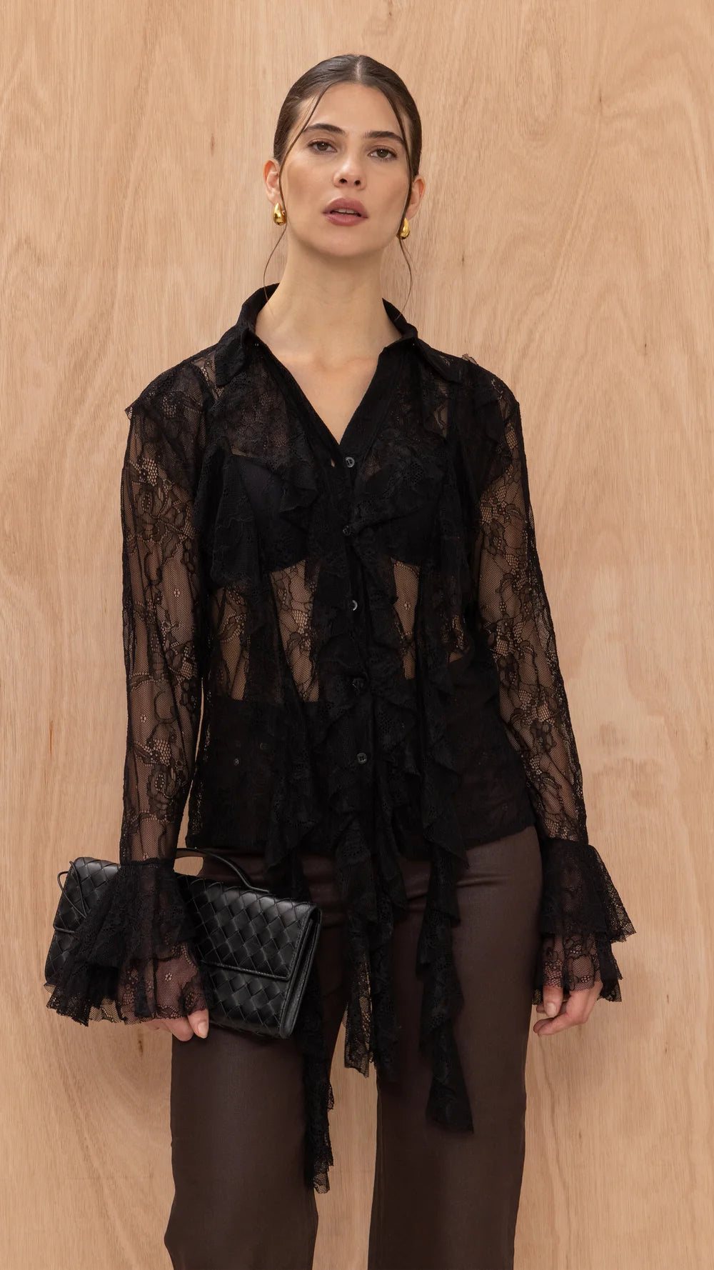 Charli - Lily Lace Shirt - Black Sustainable LUXAMORE