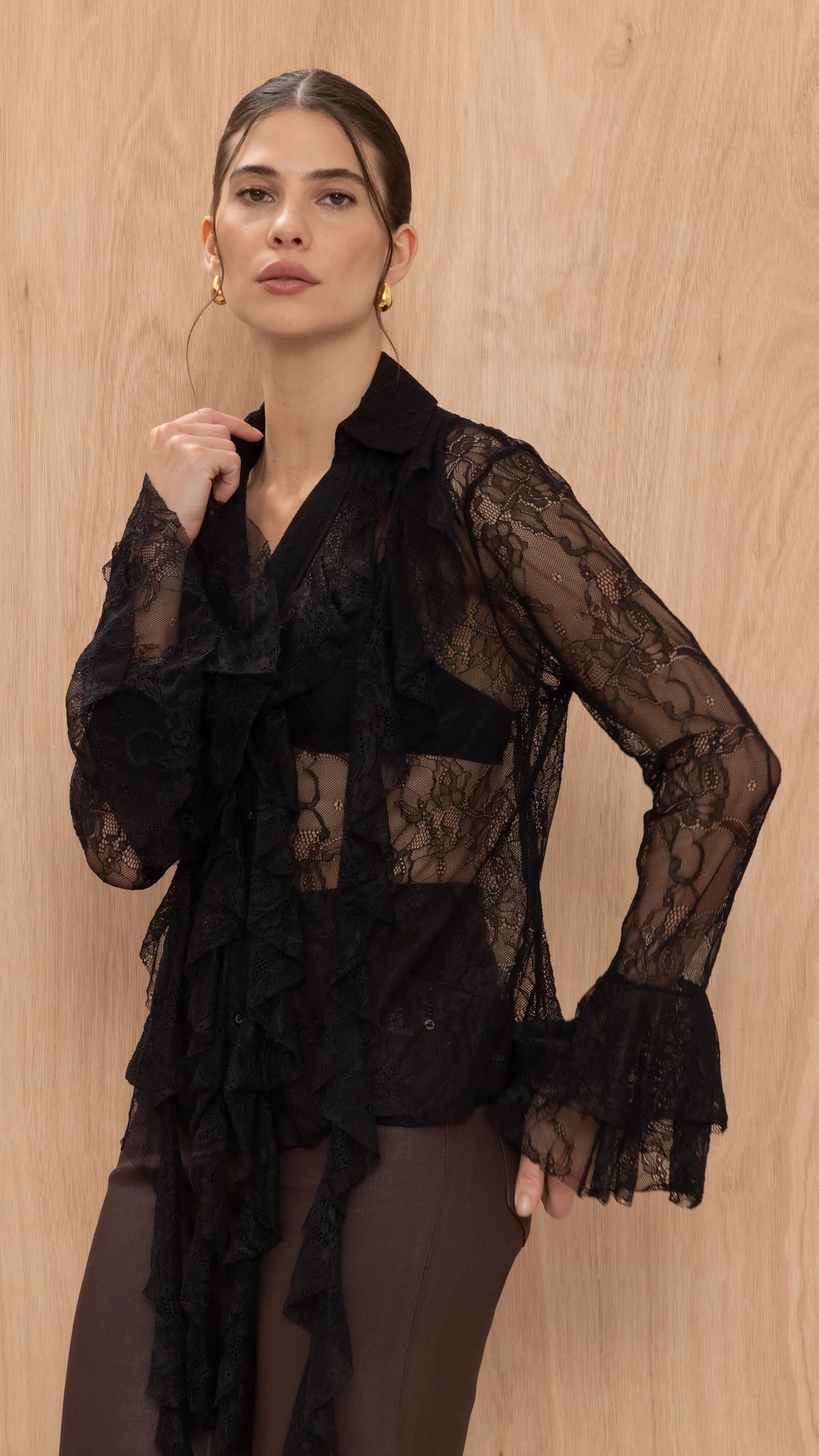 Charli - Lily Lace Shirt - Black Sustainable LUXAMORE