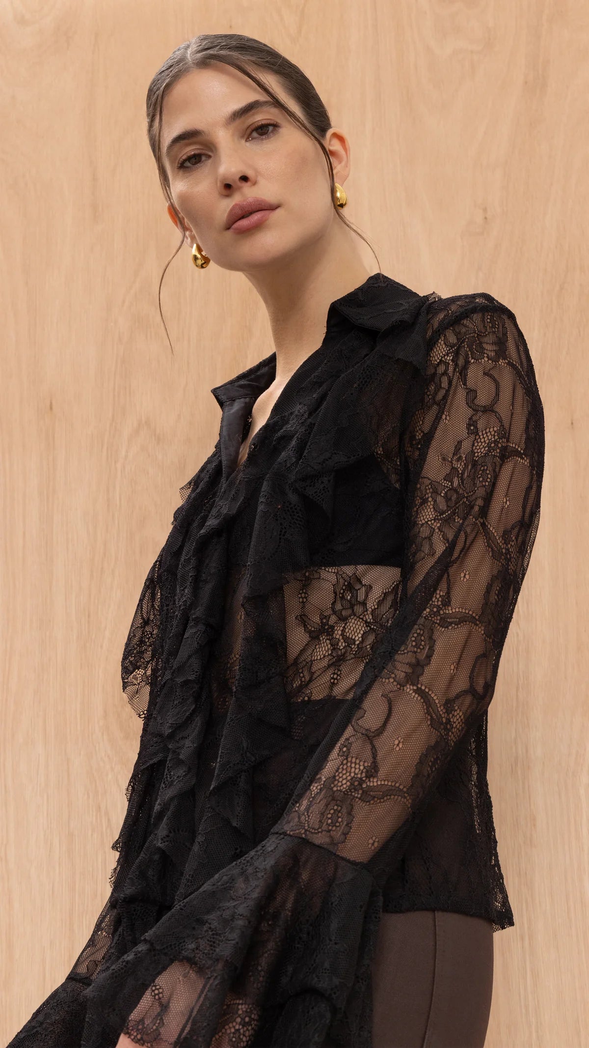 Charli - Lily Lace Shirt - Black Sustainable LUXAMORE