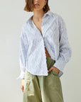 Alemais Sustainable Florence-Shirt close up worn by model LUXAMORE