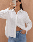 Alemais Sustainable Florence-Shirt close up worn by model LUXAMORE