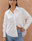 Alemais Sustainable Florence-Shirt close up worn by model LUXAMORE