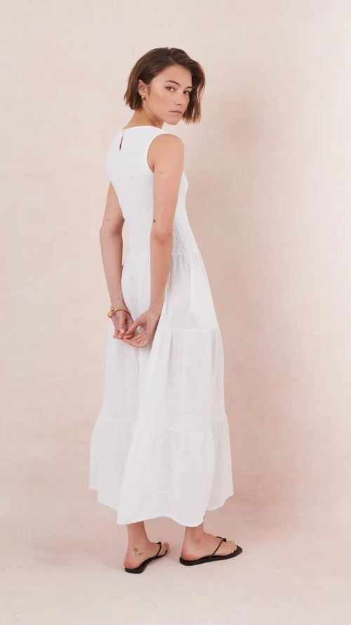 Charli - Mel Cotton Dress - White Sustainable LUXAMORE