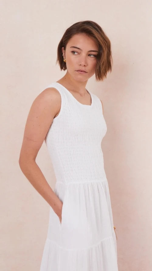 Charli - Mel Cotton Dress - White Sustainable LUXAMORE