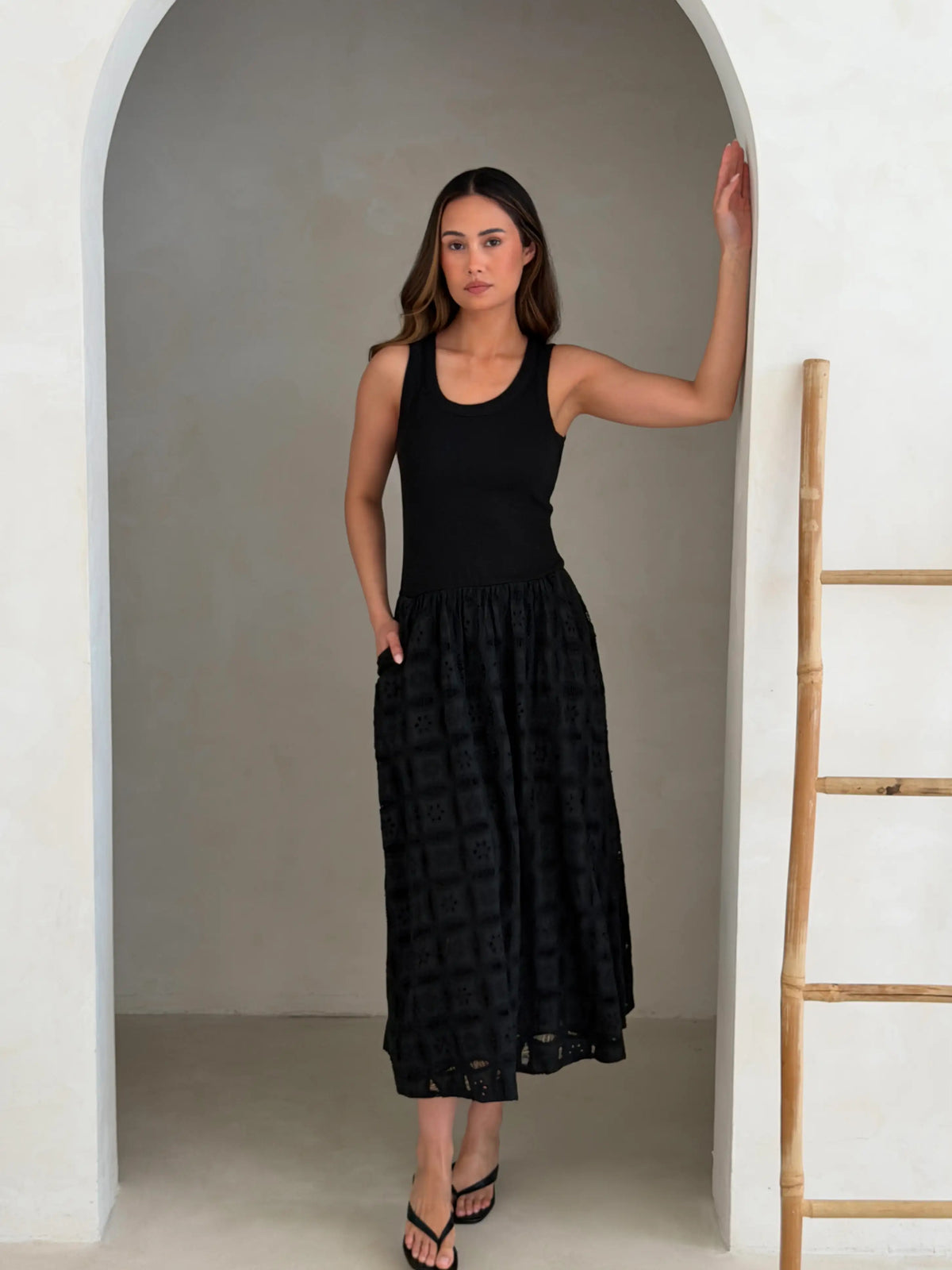 Charli - Melanie Cotton Dress - Black Reduced impact LUXAMORE