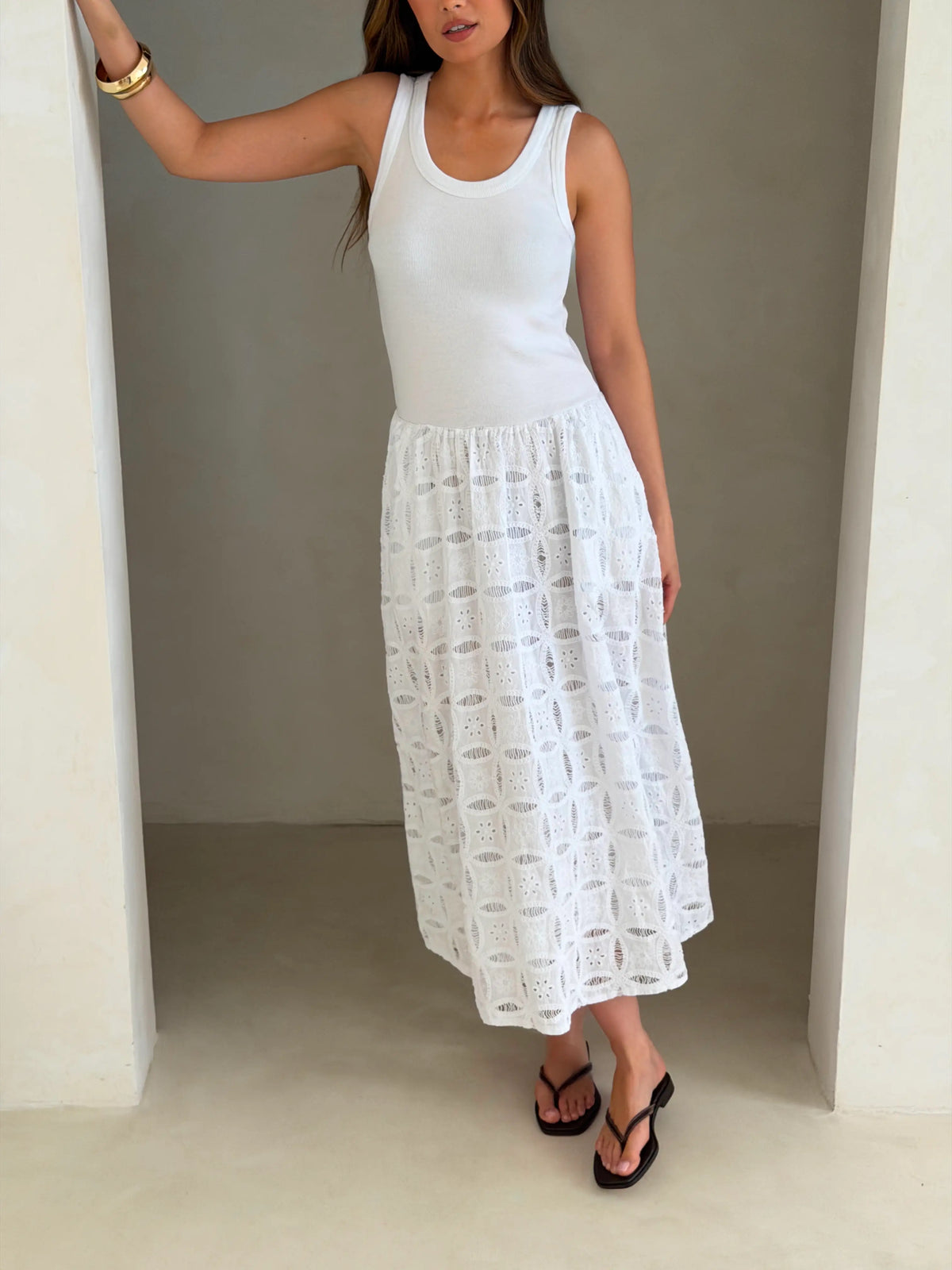 Charli - Melanie Cotton Dress - White Reduced impact LUXAMORE