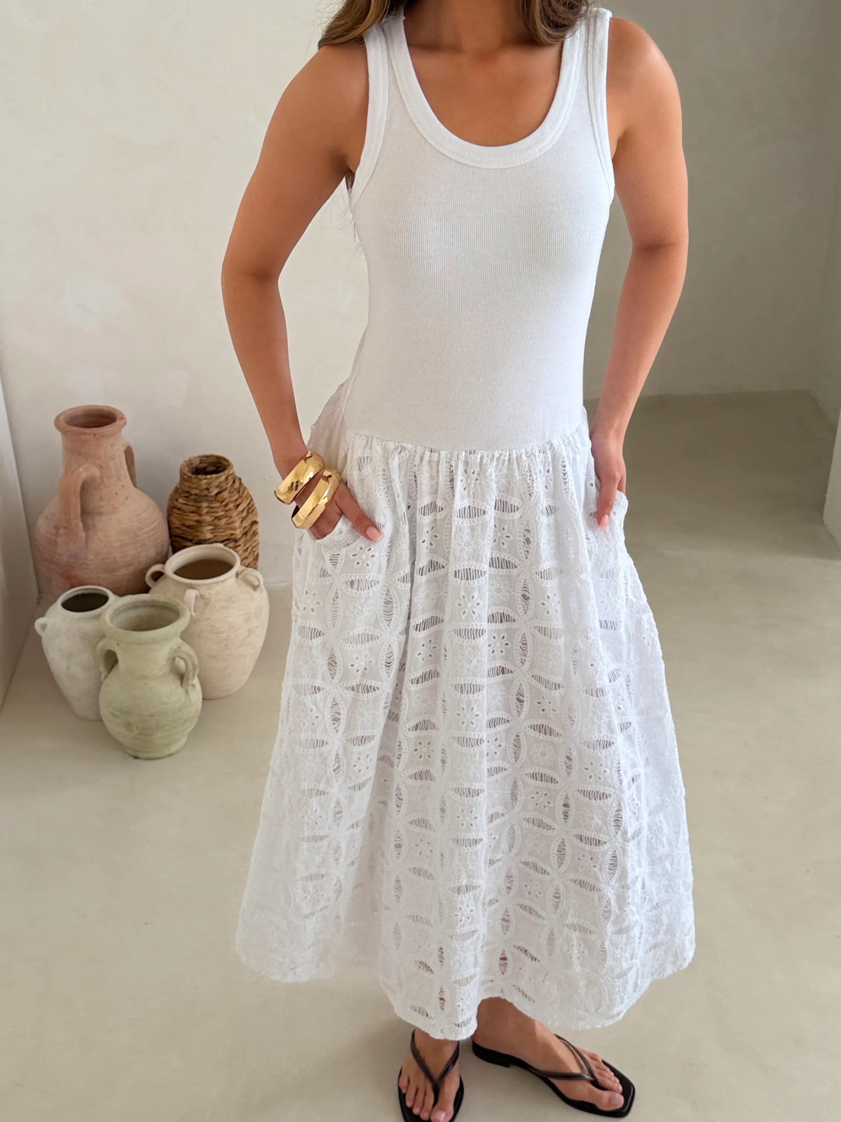 Charli - Melanie Cotton Dress - White Reduced impact LUXAMORE
