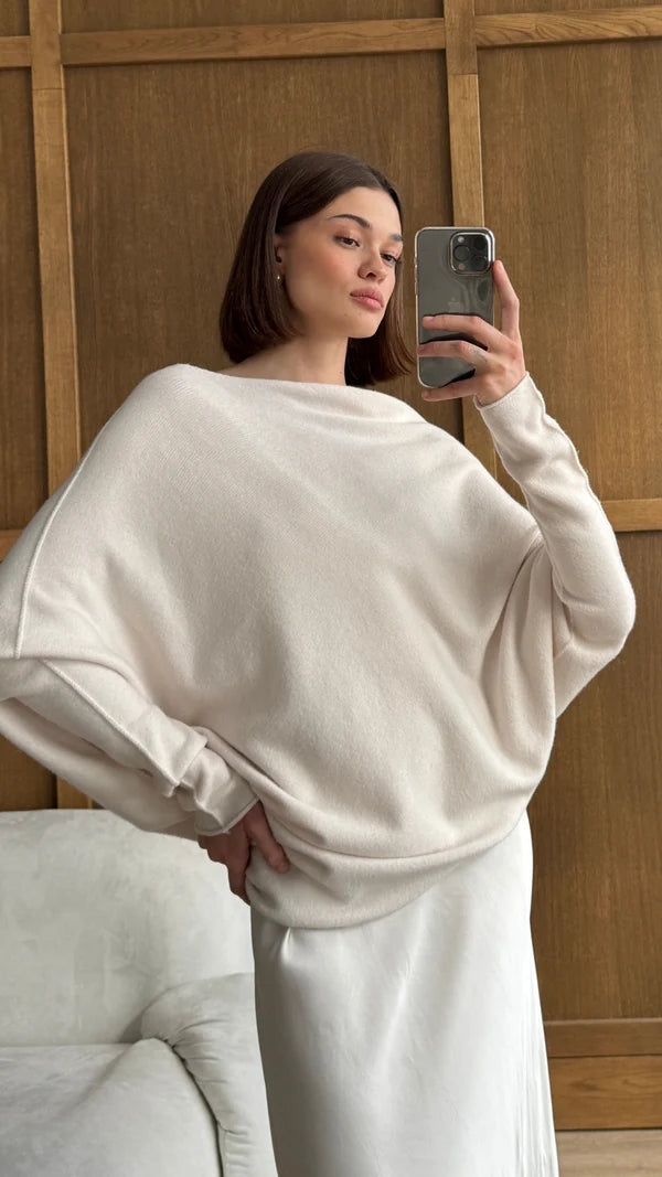 Charli - Natalie Asymmetric Knit Sweater - Ivory LUXAMORE  