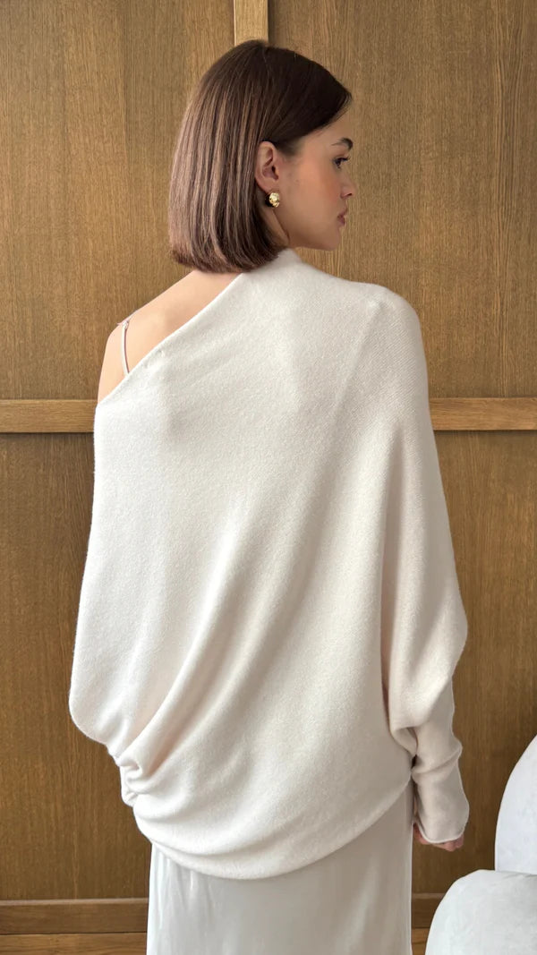 Charli - Natalie Asymmetric Knit Sweater - Ivory LUXAMORE  