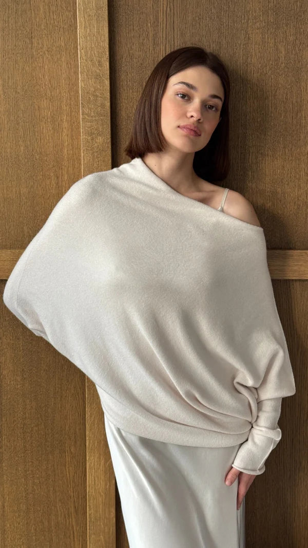 Charli - Natalie Asymmetric Knit Sweater - Ivory LUXAMORE  