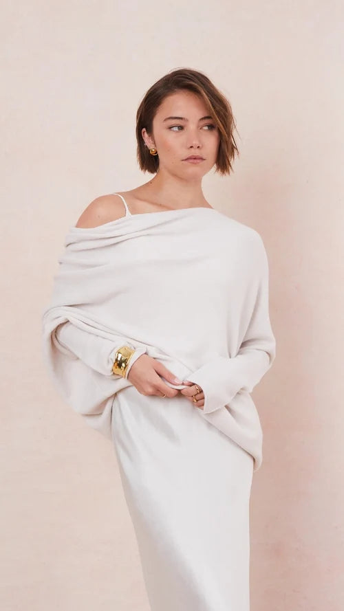 Charli - Natalie Asymmetric Knit Sweater - Ivory LUXAMORE  