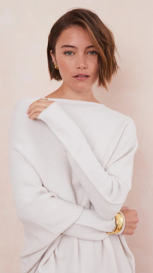 Charli - Natalie Asymmetric Knit Sweater - Ivory LUXAMORE  