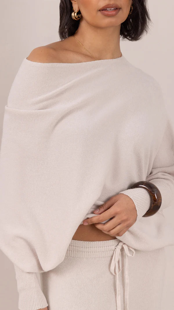 Charli - Natalie Asymmetric Knit Sweater - Ivory LUXAMORE  