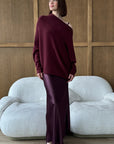 Charli - Natalie Asymmetric knit Sweater - Burgundy LUXAMORE  