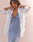 Alemais Sustainable Florence-Shirt close up worn by model LUXAMORE