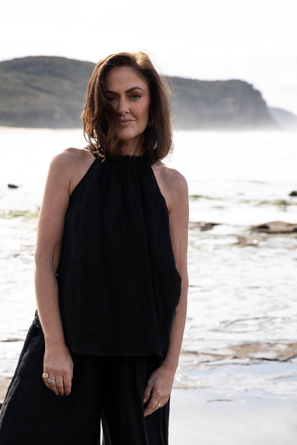 Woman Wearing Eadie Lifestyle Ava Linen Top - Top LUXAMORE