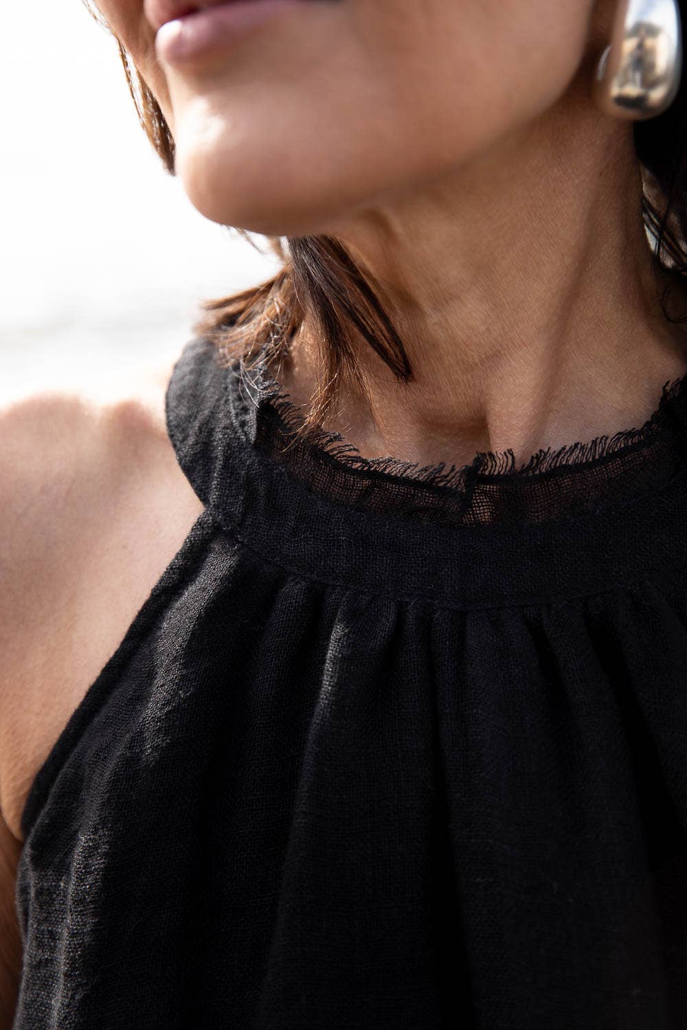 Woman Wearing Eadie Lifestyle Ava Linen Top - Top LUXAMORE