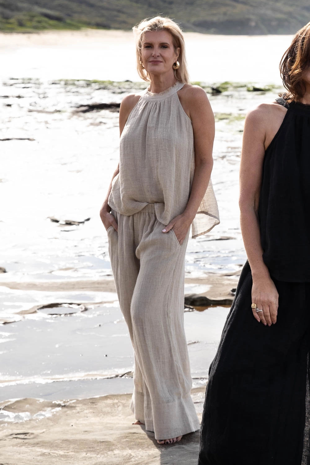 Woman Wearing Eadie Lifestyle Ava Linen Top - Top LUXAMORE