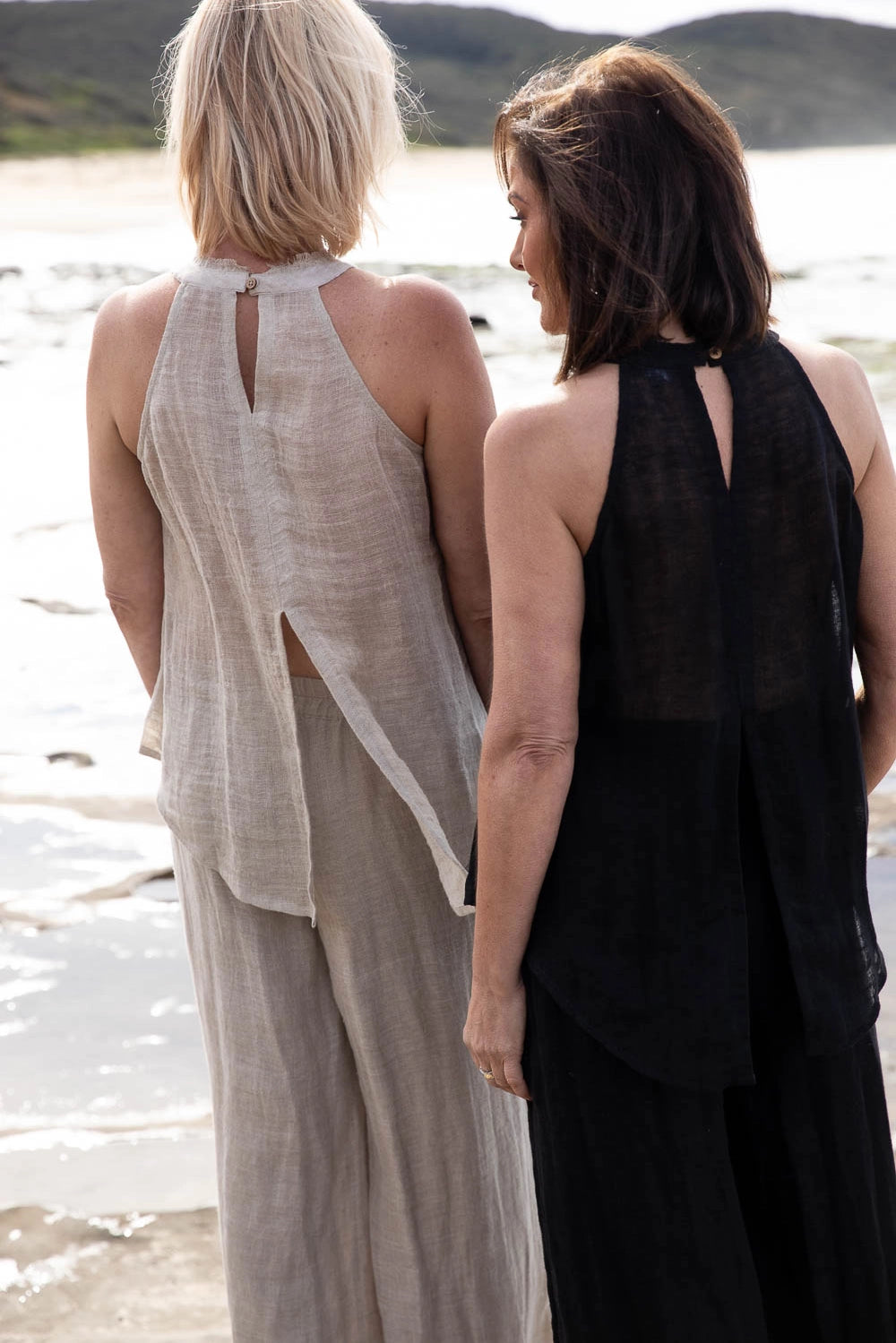 Woman Wearing Eadie Lifestyle Ava Linen Top - Top LUXAMORE