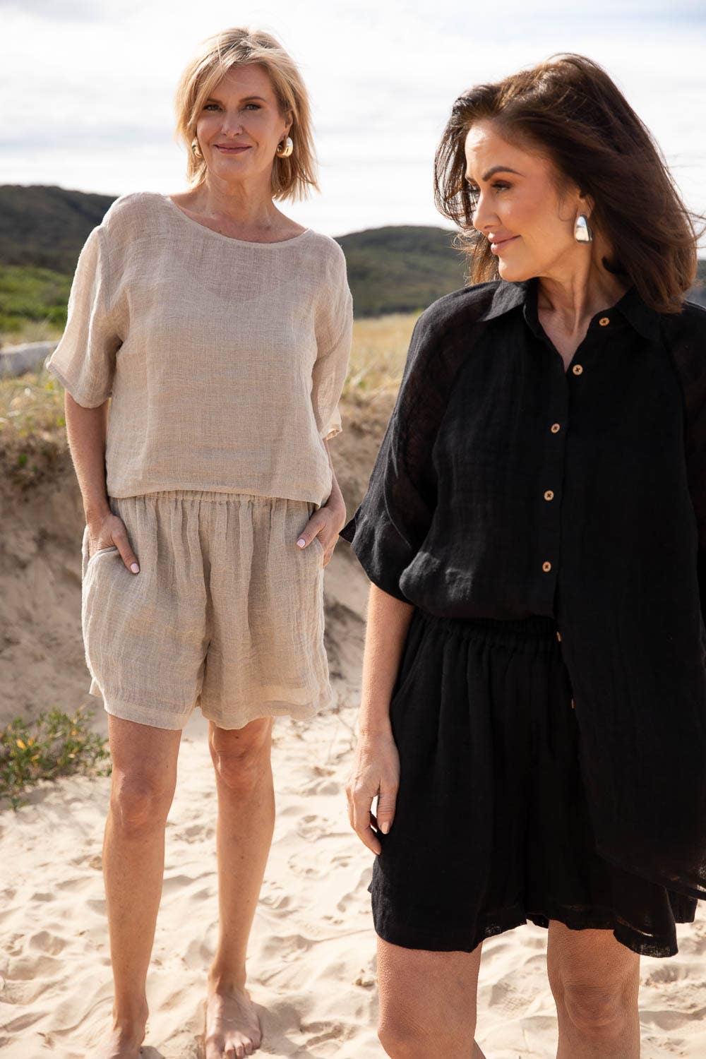 Woman Wearing Eadie Lifestyle Olivia Linen Top - Tops LUXAMORE