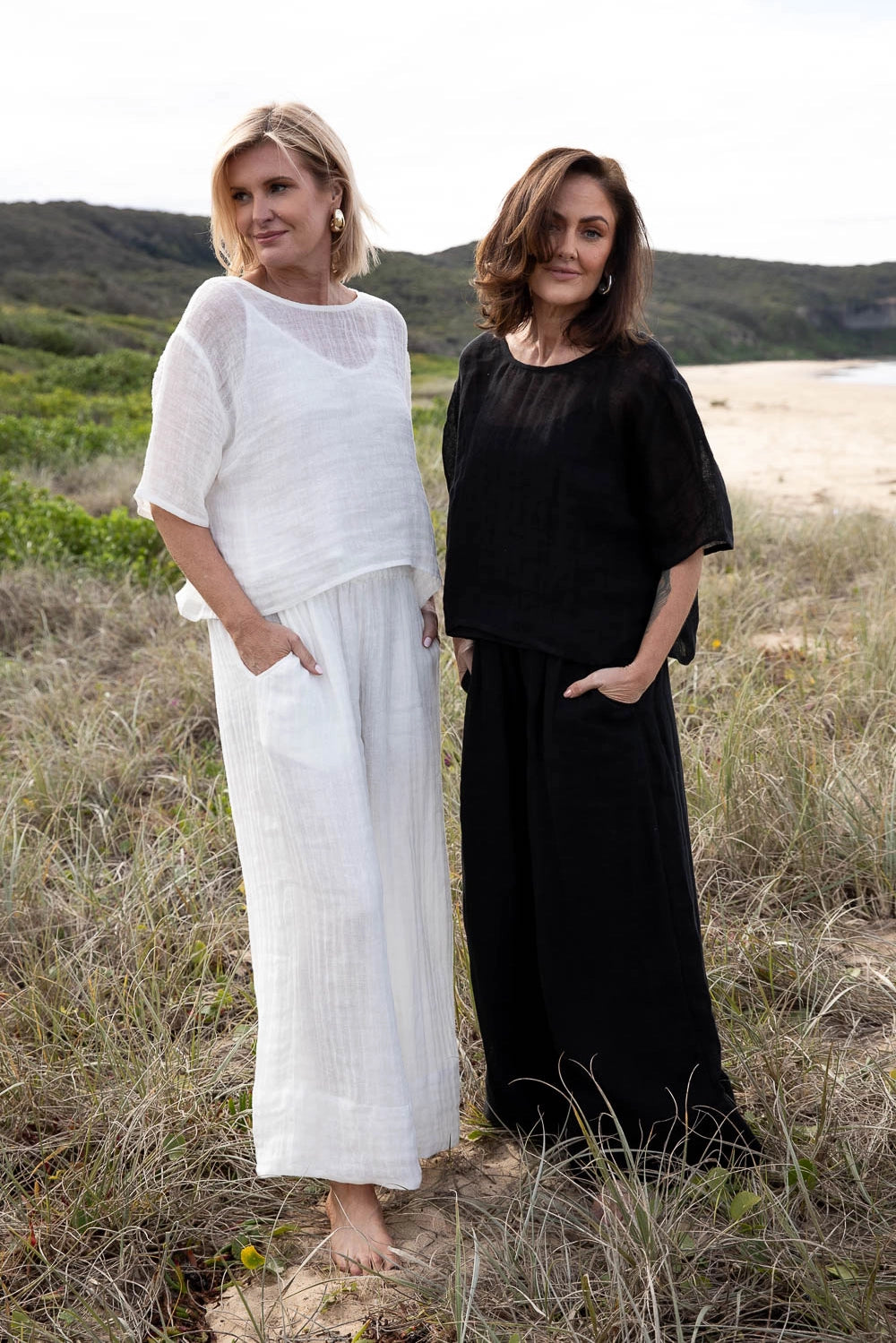 Woman Wearing Eadie Lifestyle Olivia Linen Top - Tops LUXAMORE
